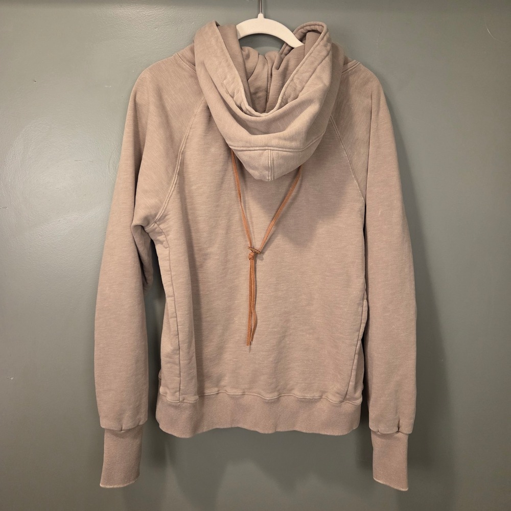 Venor Heavyweight Lace Up Pullover Hoodie 100% Cotton Boho, Size S, Tan